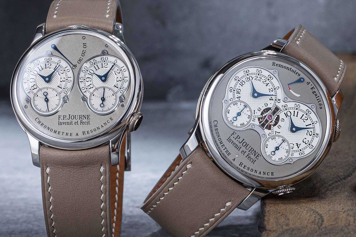 From left: F.P. Journe Chronomètre à Résonance Platinum 2000 & 2020